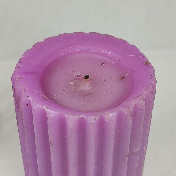 Purple Ribbed Pillar Candle Hanging Black Twisted Wire Holder Lantern Stand Used - Picture 11 of 12